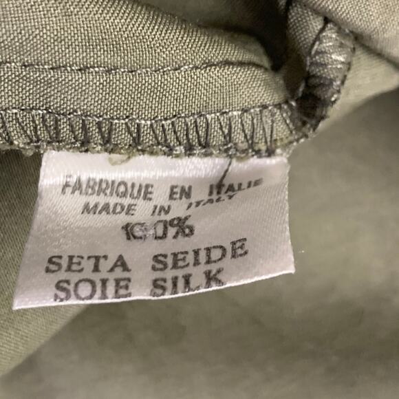 BYBLOS Size 46 Green Olive Silk One Pocket Short Sleeve Shirt - Picture 5 of 6